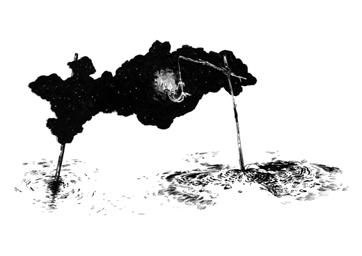 2 - ReprÇsentation de matiäre sombre autour d'un point lumineux - Encre sur papier - 65x50 cm - Courtesy galerie du jour- 2011